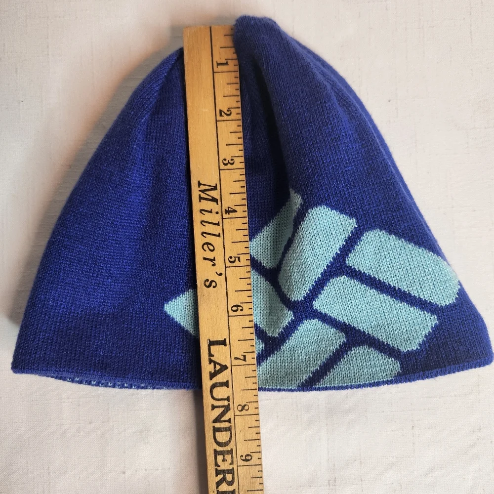 Columbia Reversible Knit Beanie Blue Winter Hat Logo OS Unisex